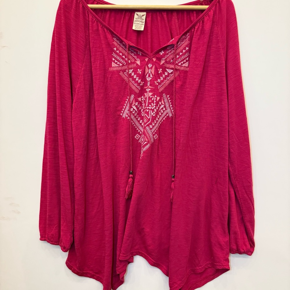 Vitage faded glory top flowy boho embroidered long sleeve